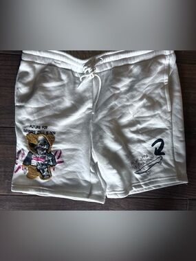 Members Only White Graphic Drawstring Athletic Shorts